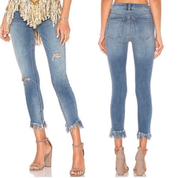 Free People Denim - Free People Distressed Frayed Denim Cropped Jeans Size 27